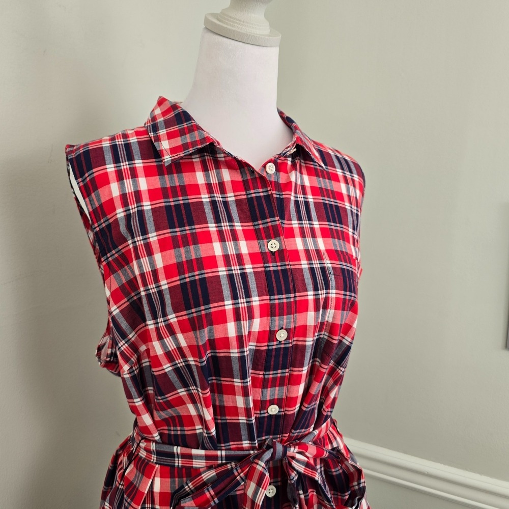 NWT J Crew Women Sleeveless Belted Shirt Dress XL Plaid Summer Preppy Chic Indie - Picture 3 of 9